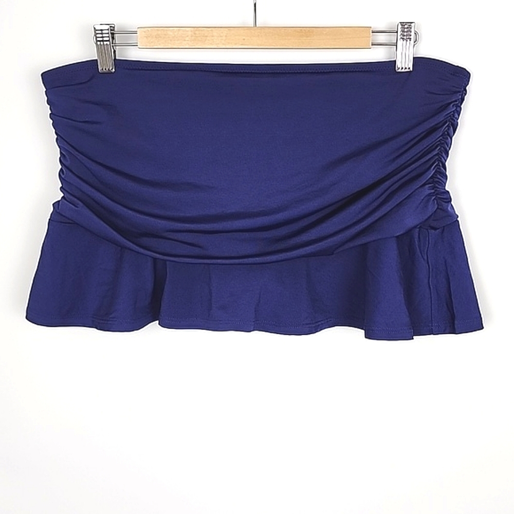 Lands' End Womens Swim Skirt Royal Blue Lined Bottom Gathered Fun Size  14